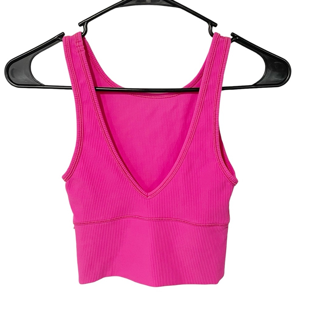 Lululemon Pink Power Pivot Ribbed Deep‎ V Tank Top